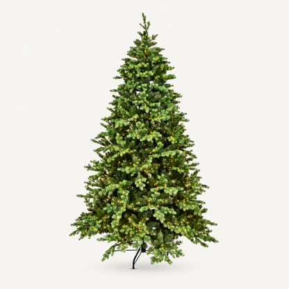 Albero di Natale artificiale Madison Xone verde con luci LED integrate a luce calda e base in metallo nera
