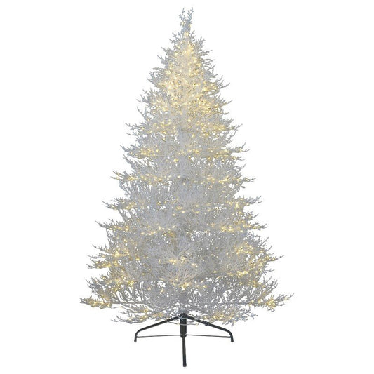 Albero di Natale bianco Vega LVG Design con mini LED caldi accesi sulla chioma candida