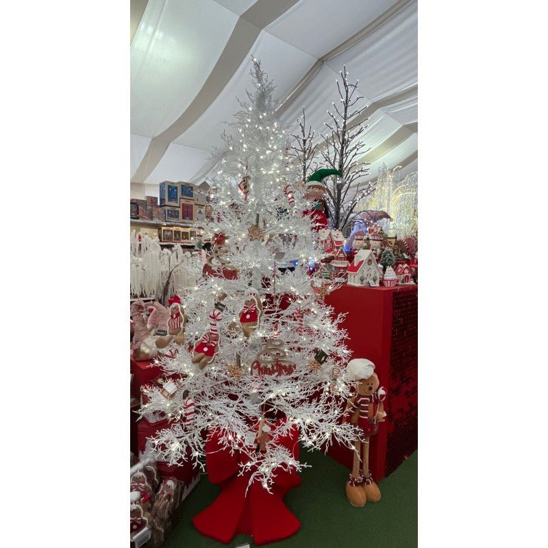 Albero di Natale bianco Vega LVG Design con mini LED caldi accesi sulla chioma candida – foto 7