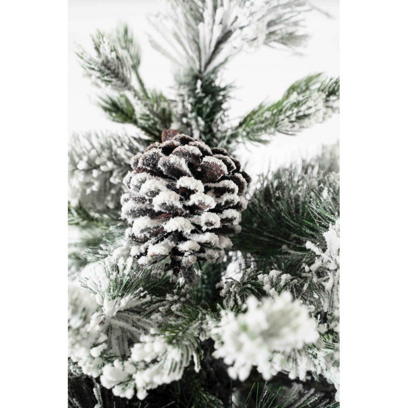 Abete artificiale Livigno LVG Design con rami spolverati di neve e piccole pigne decorative – foto 4