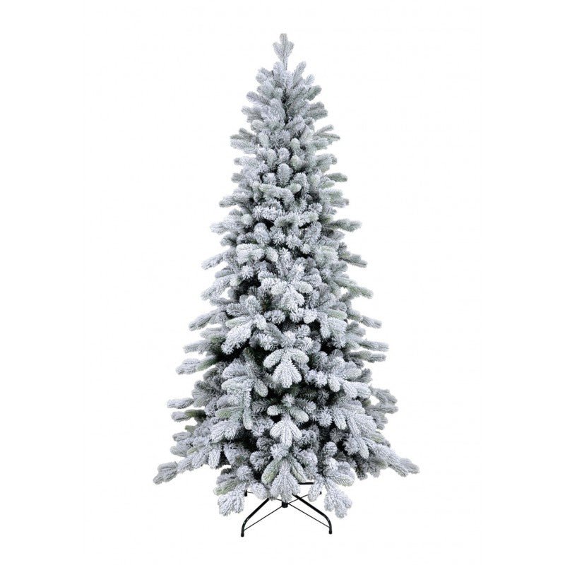 Albero di Natale slim Cogne LVG Design, sagoma stretta con rami floccati di bianco