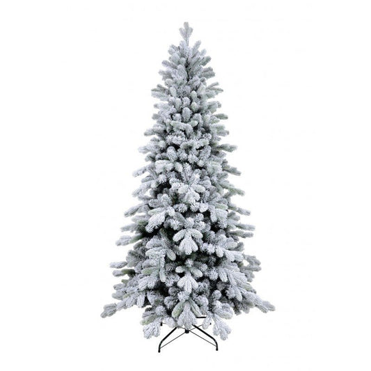 Albero di Natale slim Cogne LVG Design, sagoma stretta con rami floccati di bianco