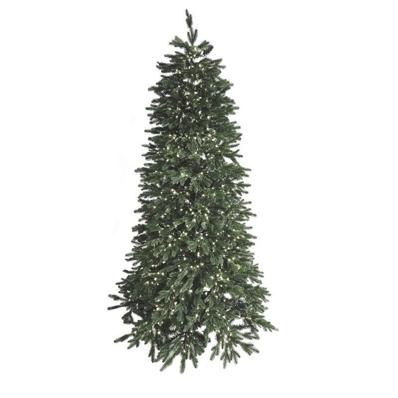 Orione, albero di Natale da 210 cm con 2000 LED accesi, tronco venato e base marrone