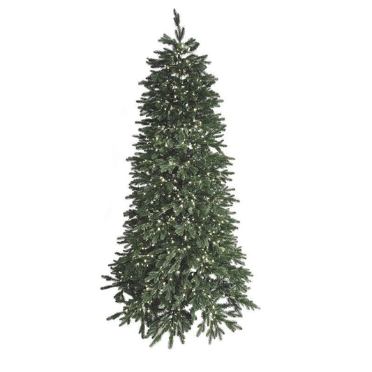 Orione, albero di Natale da 210 cm con 2000 LED accesi, tronco venato e base marrone