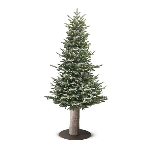 Moena Slim LVG Design, albero natalizio stretto e innevato sollevato su tronco naturale
