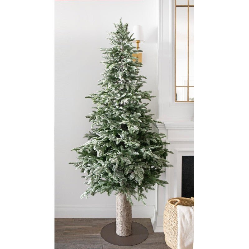 Moena Slim LVG Design, albero natalizio stretto e innevato sollevato su tronco naturale – foto 2