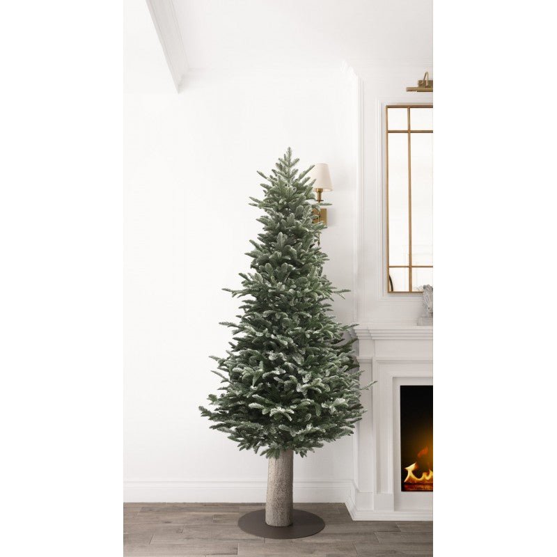 Moena Slim LVG Design, albero natalizio stretto e innevato sollevato su tronco naturale – foto 3