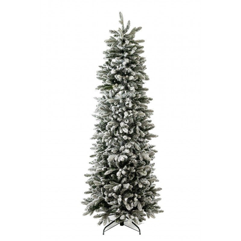 Sestriere Slim LVG Design, albero di Natale stretto in PE e PVC con un velo di neve sui rami