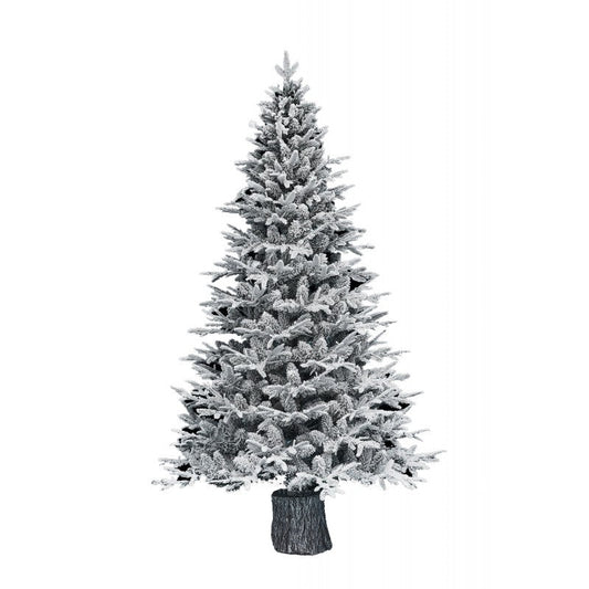 Albero di Natale innevato Sappada in stile nordico con piede a forma di ceppo di legno