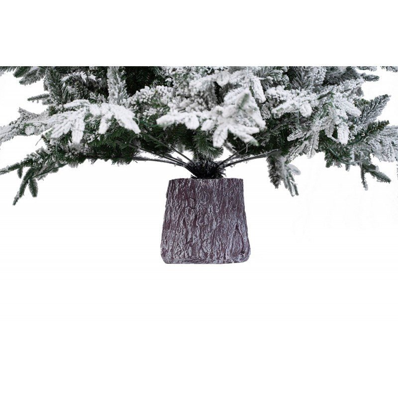 Albero di Natale innevato Sappada in stile nordico con piede a forma di ceppo di legno – foto 2