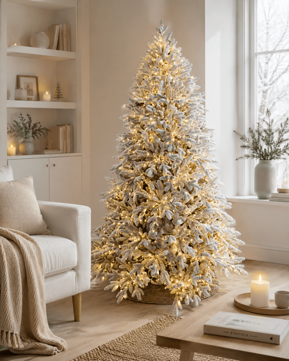 Albero di Natale Capella ricoperto di neve con LED a luce calda dorata accesi – foto 2