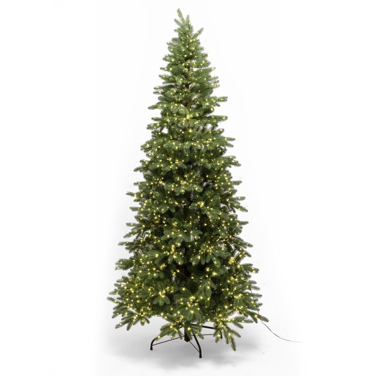 Deneb Slim, albero natalizio stretto e alto in PE effetto Real Touch con LED su tutti i rami