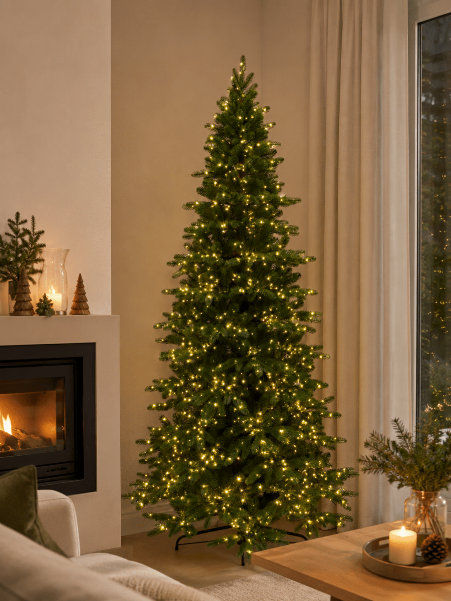 Deneb Slim, albero natalizio stretto e alto in PE effetto Real Touch con LED su tutti i rami – foto 2