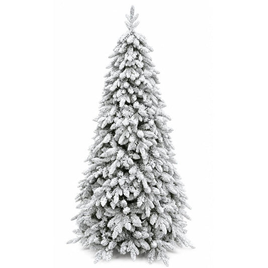 Albero di Natale artificiale Misurina con floccatura bianca e rami piegati verso il basso